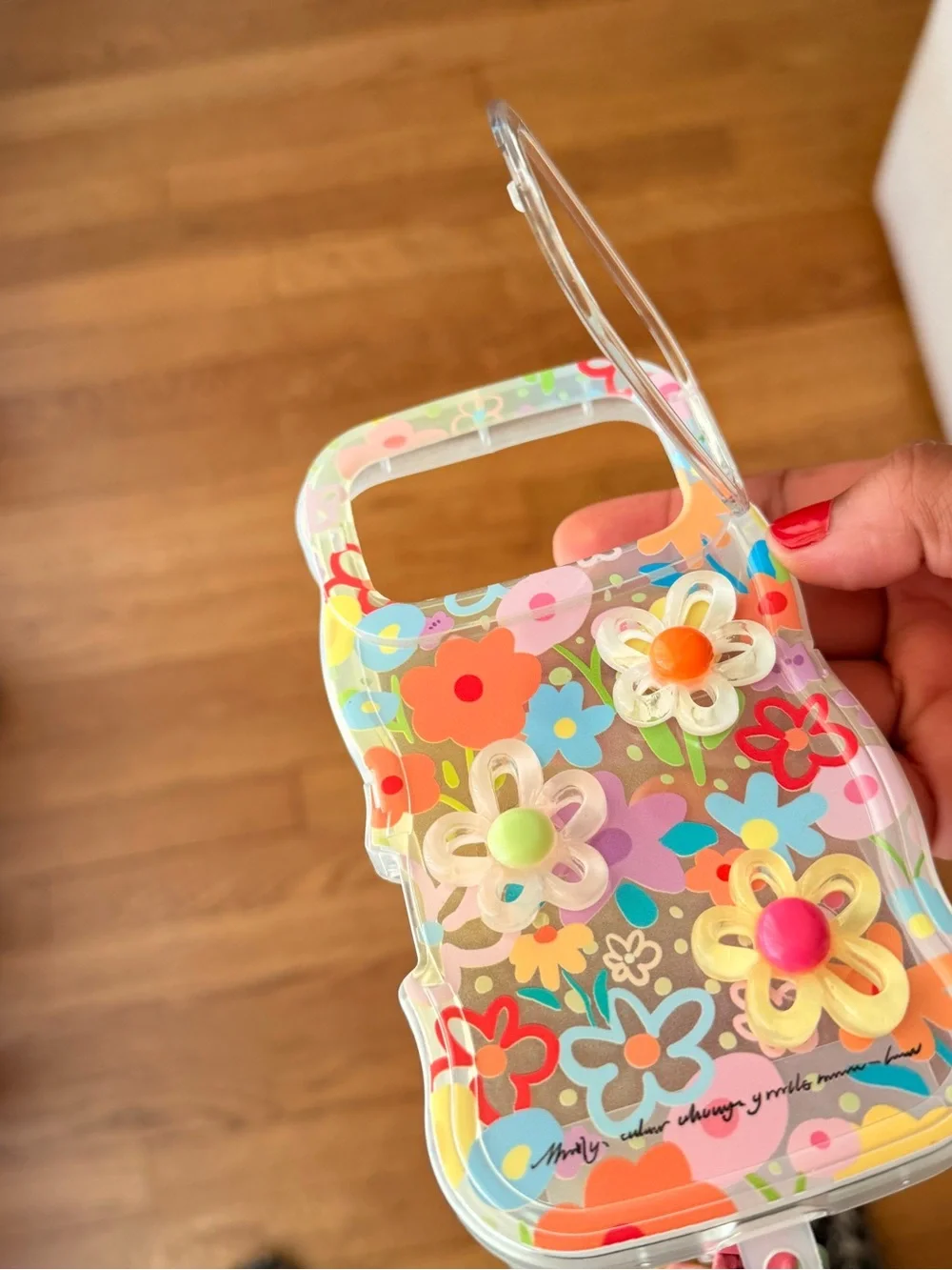 iPhone 17 pro Floral Clear Phone Case with Beaded Wrist Strap - Multicolor